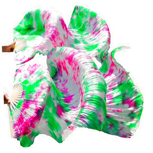 Leemiman Women 1 Pair Silk Fans For Dancing Hand-made Tie Dyed Belly Dance Fan Veils Long Silk Fans 1.8M/70 Inches