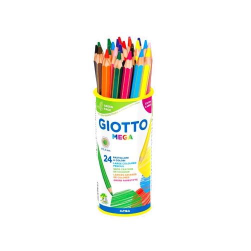 GIOTTO Mega Chunky Colouring Pencils, 24 Assorted Colours, Ideal for Children, Parties and Schools