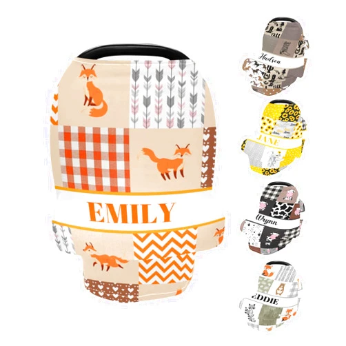 Munific Personalized Baby Car Seat Covers with Name, Custom Nursing Cover Breastfeeding for Babies, Carseat Canopy for Boys Girls, Infant Stroller Cover for Newborn, Breathable Carseats Cover (Cute Fox)