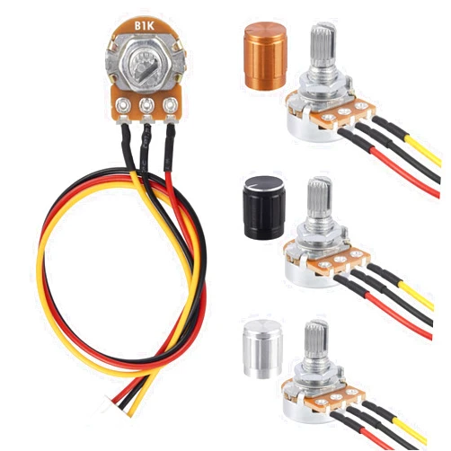 ALLECIN WH148 1K Linear Taper Rotary Potentiometer 3Pins XH2.54 Variable Resistor Potentometers 1000 Ohm with 20cm Connector Wire Cable and 3color Aluminum Alloy Knobs (Pack of 6pcs)