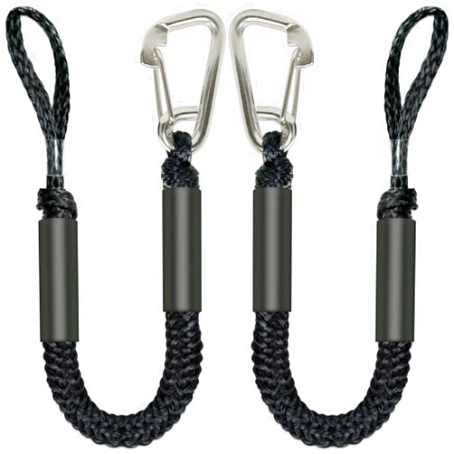 ONOSHIP 4FT Anchor Bungee Line Bigger 316 Stainless Clip Boat Bungee Dock Lines 2PCS (Black, 4Feet)