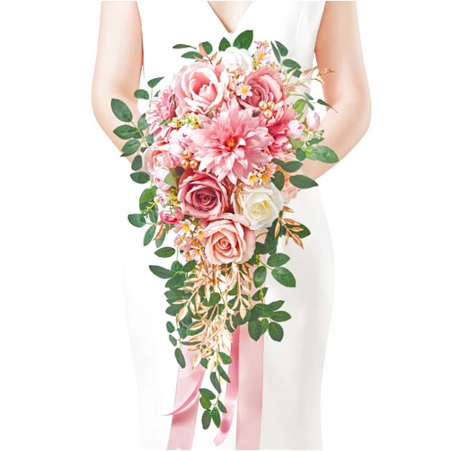 Serwalin 10 Inch Wedding Bouquets for Bride, Dusty Rose Flower Bouquet for Wedding, Bridal Bouquets for Bride for Wedding Church Home Decoration