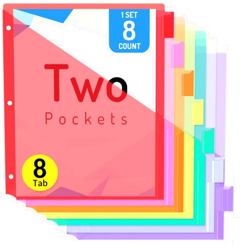 Forvencer 8 Count Dividers with Pockets, 8 Tab Dividers for 3 Ring Binder with Pockets, Subject Dividers with Pockets, Premium Quality Notebook Dividers with Pockets, Vibrant Color, 1 Set