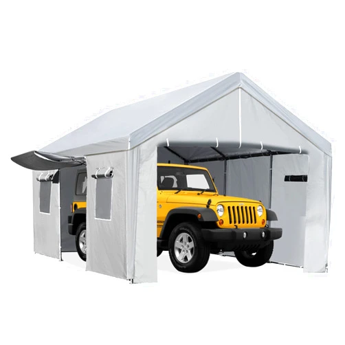ACONEE Carport 13×20 FT Portable Garage, Heavy Duty Garage Car Port Canopy with Roll-up Doors & Ventilated Windows, Outdoor Boat Shelter Tent Waterproof All-Season Tarp for Pickup Truck, Grey