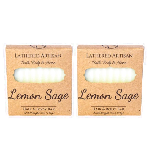 Handmade Lemon Sage with Shea Butter - Hair, Face, Hands, Body, Shaving - Sulfate, Paraben, Pthalate free - Natural, Plant Based, Castile Bar Soap - Naturally Scented with Essential Oils - (Lemon Sage, Pair)