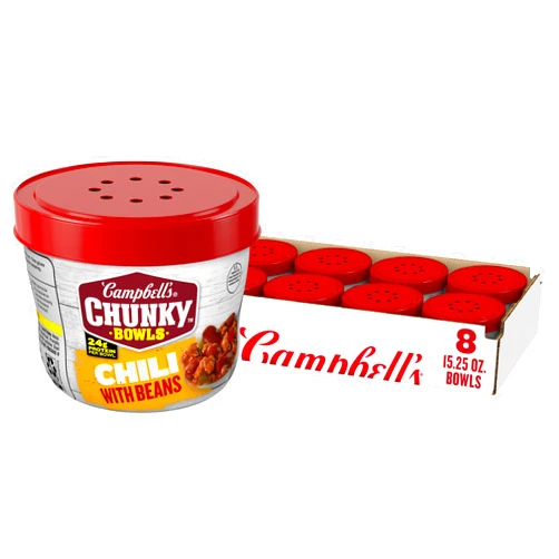 Campbell's Chunky Chili with Beans, 15.25 oz Microwavable Bowl (Pack of 8)