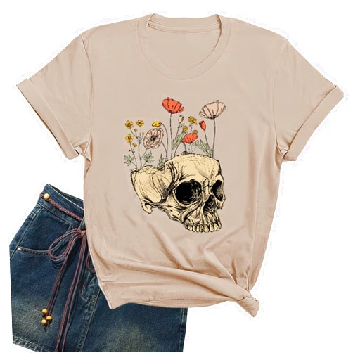 Atearer Women Funny Shirts Novelty Skull Graphic Tees Vintage Skeleton Tshirt Casual Gothic Short Sleeve Holiday Tops