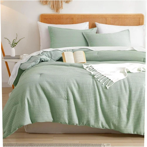 PHF Soft Waffle Comforter Set Queen Size- 3 Pieces Waffle Weave Comforter with 2 Pillow Shams, Lightweight Breathable Comfy Bedding Comforter Set for All Season, Sage Green