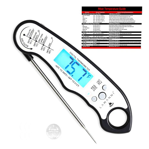 LAMANNI Instant Read Meat Thermometer for Cooking, Fast & Precise Digital Food Thermometer with Backlight, Magnet, Calibration, Foldable Probe, Waterproof Grill Thermometer for Deep Fry. (White Black)