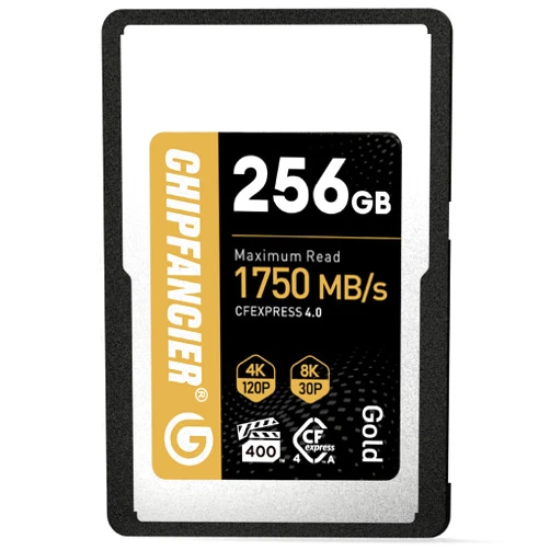 CHIPFANCIER 256GB CFexpress 4.0 Type A Card Up to 1750MB/s Read Speed & 1750MB/s Write Speed Type A Memory Card for RAW 4K/8K Video Recording Compatible with Sony Alpha Sony FX Cameras Gold