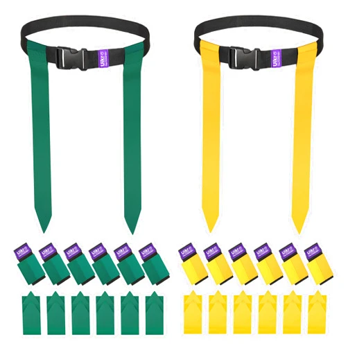Uikro Flag Football Belts, 14 Player Adjustable Flag Football Set for Sports Training Competition (Green & Yellow)