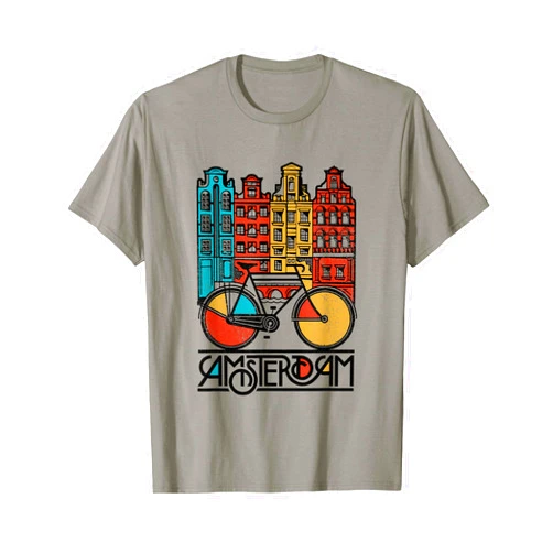Amsterdam Souvenir Travel Guide Poster T Shirt New Retro Bicycle Bike Amsterdam City T Shirt Jersey T-Shirt