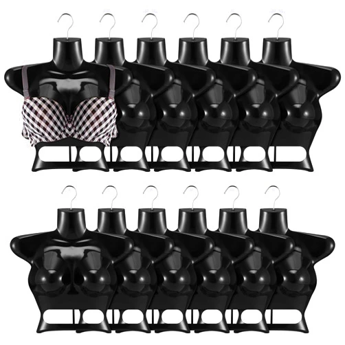 Suzile 12 Pcs Hanging Mannequin Torso Female Mannequin Hanger Women Body Dress Form Plastic Hollow Back Upper Torso Women Clothes Showing Rack for Retail and Shop, Black