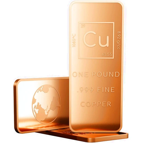 Unique Metals 1 Pound Copper Bar Bullion Paperweight - .999 Pure Copper Bar Bullion with Element Design by Unique Metals