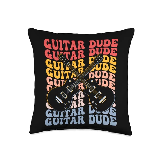 Guitar Dude Guitarist Friend Gifts Dude Groovy Guitarist Friend Guitar Lover Throw Pillow, 16x16, Multicolor