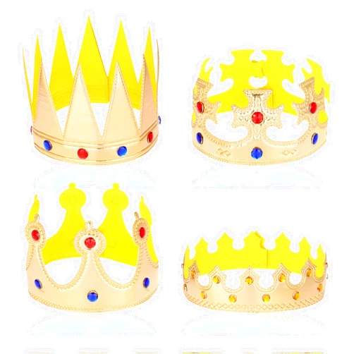 Alrhso 4 Pcs Gold King Crown Birthday King Crowns Prince Crown Hat Princess Crowns Cap with Gems for Birthday Party Royal Cosplay Photo Props