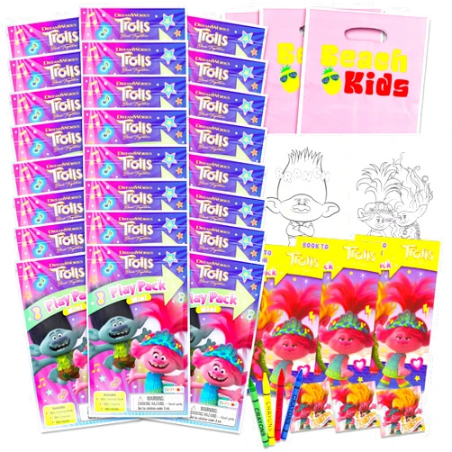 DreamWorks Trolls Mini Party Favors Set for Kids - Bundle with 24 Mini Trolls Grab n Go Play Packs with Coloring Pages and More (Trolls Birthday Party Supplies)