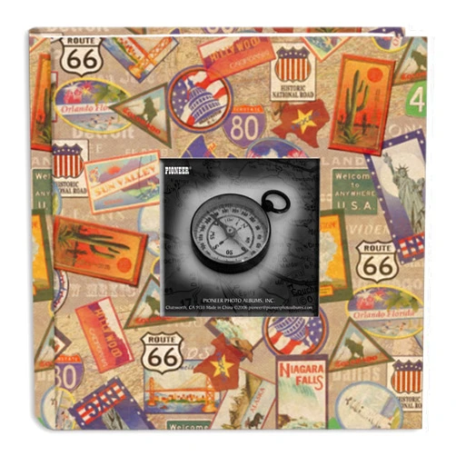 Pioneer Photo Albums DA-200MAP/TS 200-Pocket Photo Album with Printed Travel Design Cover, Travel Stickers, 4 x 6 Inch, Black