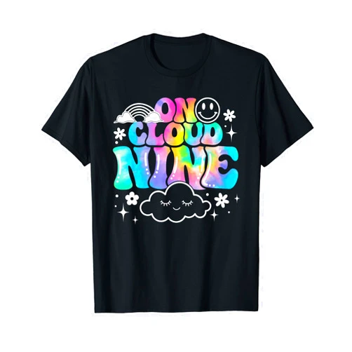 Girl Cloud Nine Birthday Boy Girl 9 Years Old Retro On Cloud Nine Tie Dye Happy 9th Birthday 9 Years Old T-Shirt