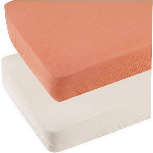 Knlpruhk Muslin Travel Crib Fitted Sheets Compatible with Baby Bjorn, Guava Lotus Travel Crib and 24 x 42 Inch Travel Light Playard Mattress Snuggly Soft 100% Cotton Fog & Brown