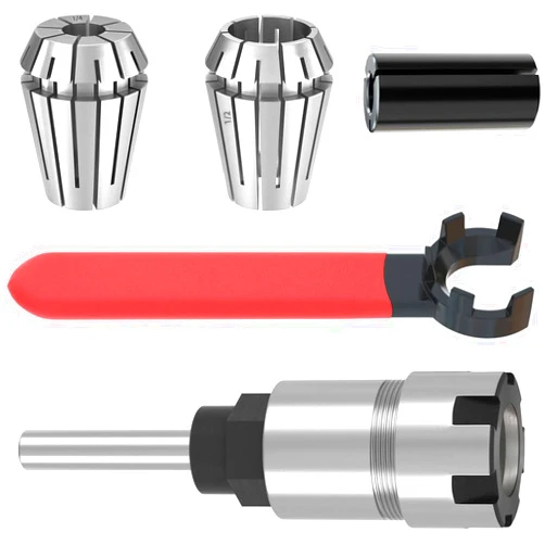 Dlantool 1/4 Inch Shank Router Collet Extension Rod Chuck Holder Extender Adapter Convert 1/2 Inch & 1/4 Inch Shank Router Bit with ER20 Spring Collet 6.5mm 12.7mm, Wrench Spanner