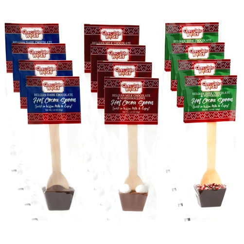 Chocolate Works Hot Chocolate Spoons by Chocolate Works, Flavor Variety Pack - Belgian Dark Chocolate, Milk Chocolate & Marshmallows, Peppermint, Cocoa Bomb for Hot Chocolate