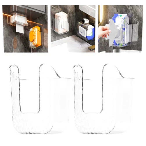 HOVTOIL 2 Pcs Wipes Dispenser, Wipe Container, Wipes Holder for Bathroom, Clear Wipes Dispenser for Bathroom, Wall Mounted Tissue Box Holder, Refillable Wipes Container Box for Kitchen Bathroom (Clear)