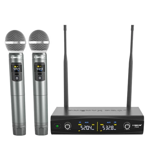 Phenyx Pro Wireless Microphone System, Metal Wireless Mic Set, Handheld Cordless Dynamic Microphones for Singing, Karaoke, Church, 2x30 UHF Tunable Frequencies,200 ft Range (PTU-52-2H)