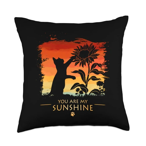 Cute And Funny Cat Zajoo You Are My Sunshine Cute Kitten Sunflower Cat Lover Throw Pillow