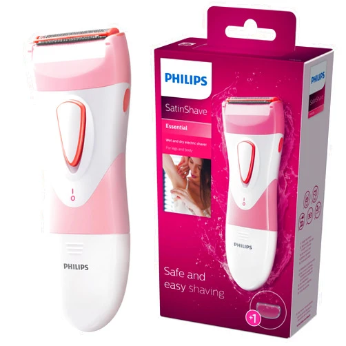 Philips Beauty SatinShave Essential Women's Wet & Dry Electric Shaver for Legs, Cordless, Pink and White, HP6306/50