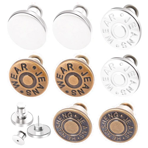 Ceryvop 8 Sets Button Pins for Jeans, Jean Button Pins for Loose Jeans, No Sew and No Tools Instant Replacement Snap Tack Pant Button, Ceryvop Reusable and Adjustable Metal Pants Button Tightener