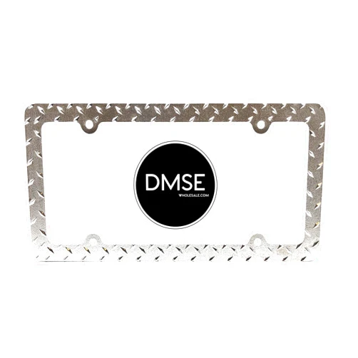 DMSE Wholesale DMSE Heavy Duty Metal Diamond Plate Plated License Plate Frame Cool Decorative Design for Any Vehicle (Chrome)