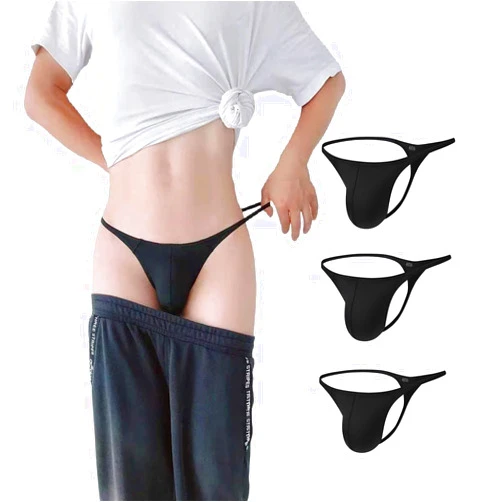 WOWSKY Men's Nylon Thongs - Seamless T-Back, Sexy Low Rise Briefs, G-String Bulge Pouch Underwear