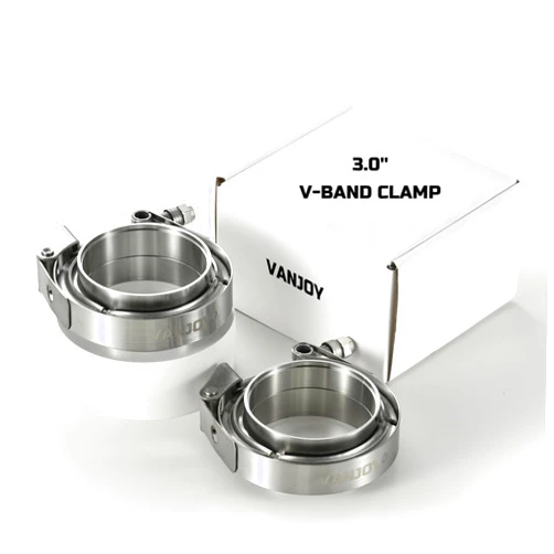 Vanjoy Quick Release Stainless Steel V Band Clamp with Male Female V Band Flange for Exhaust, Turbocharger, Turbo or Downpipe, Sold In Pair (3.0'')