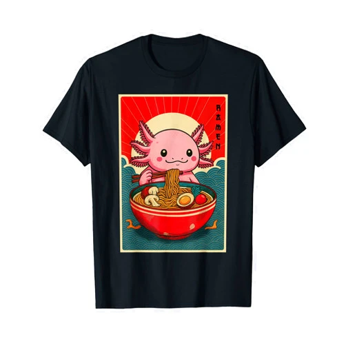 Funny Axolotl Noodle Anime Kawaii Axolotl Eating Ramen Kids T-Shirt