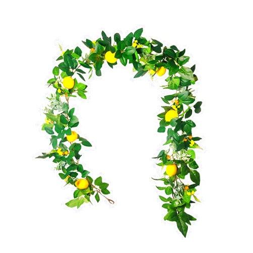 KWQBHW 6 Ft Artificial Lemon Garland, Spring Greenery Garland with Lemons and Flowers, Summer Fruit Garland Wreath for Front Door Wall Table Wedding Decor