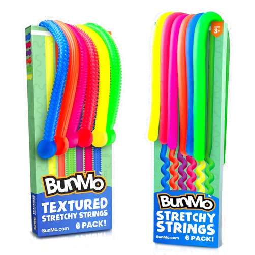 BunMo Bundles Textured & Stretchy Strings Smooth Sensory - Autism Sensory Toys - Monkey Stretch Noodles - Stress Relief & Anxiety Toys for Kids - Sensory Toys for Autistic Children
