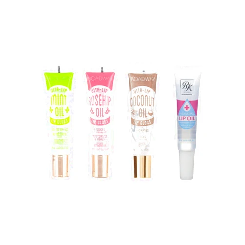 Ruby Kisses Broadway Vita-Lip Clear Lip Gloss (4 Pack Mint, Rosehip, Coconut Oil, Lip Oil Treatment), Ultra-Hydrating & Soothing Formula with Multi-Vitamins, High-Shine Non-Sticky Finish Lip Balm