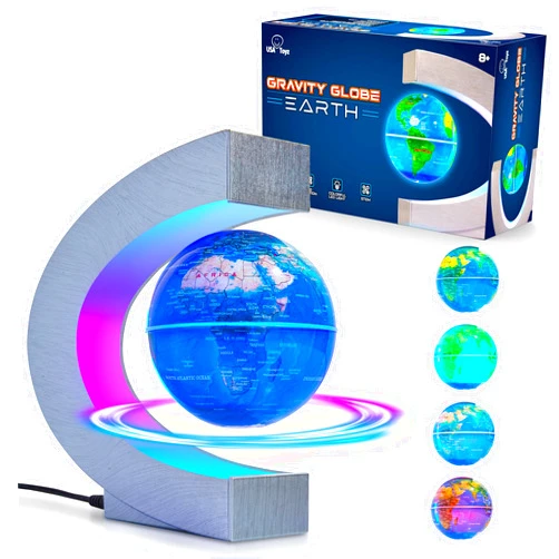 USA Toyz Gravity Globe Earth Ball and C Frame Set - Magnetic Levitating Globe Lamp with Multicolor LED Lights, Spinning Rotating Floating Globe for Desk, Stand Compatible with USA Toyz Gravity Planets