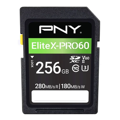 PNY 256GB EliteX-PRO60 UHS-II SDXC Memory Card - R280MB/s W180MB/s, U3, V60, 4K UHD, Full HD, UHS-II for Professional Photographers & Content Creators, DSLR Mirrorless Cameras, Advanced Video Cameras