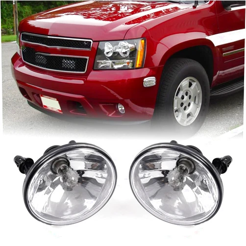 G-PLUS Bumper Fog Lights w/Bulbs Compatible With 2007-2014 GMC Acadia Yukon Pontiac/Chevy Avalanche Camaro Suburban Tahoe, Driving Lamps Pair,Clear Lens Black Housing