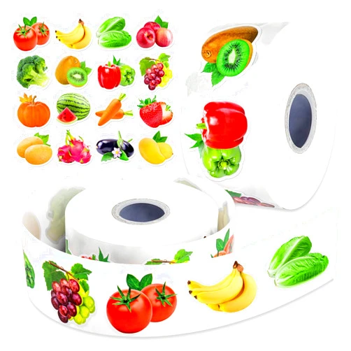 TORINALITAL 1200Pcs Fruit Vegetable Stickers, Cute 16 Styles Food Stickers for Kids, Colorful Waterproof Vegetable Sticker for Kids Teachers Classroom Rewards, Scrapbooking, DIY Crafts(2 Rolls)