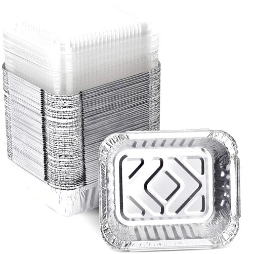 XIAFEI 1LB Aluminum Pans with Clear Lids (50PACK)，Foil Pans - to Go Food Containers，Recyclable Aluminum Foil with Strong Seal for Freshness & Spill Resistance- 5.5