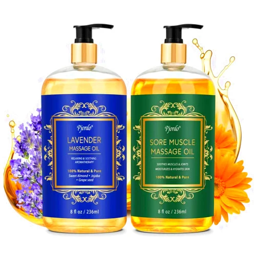 Pjordo 2 Pack Body Massage Oil for Massage Therapy, Sore Muscle Arnica Oil & Lavender Massage Oil for Pain Relief, Massage Relaxing Oil for Calming, Soothes Joint & Muscle, Christmas Gifts for Her Him
