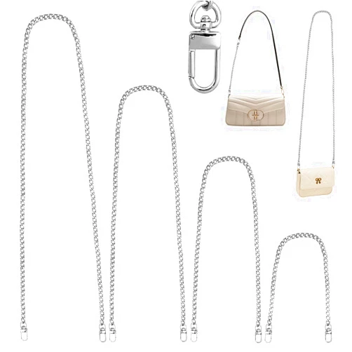 LOVLLE Purse Chain Strap for Purse - 4 Different Sizes Silver Flat Iron Bag Chains with Metal Buckles for Replacement Shoulder Handbag Crossbody Clutch (15.7'', 23.6'', 35.4'', 47.2 '')