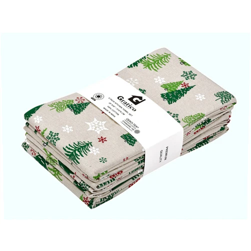Gratico Kitchen Towel Set of 6 Christmas Green Trees Print 20x30 Inches Highly Absorbent, Soft Premium Cotton Tea Towel with Hanging Loop & Mitered Corner Quick Drying Dish Cloths for Cleaning Dishes