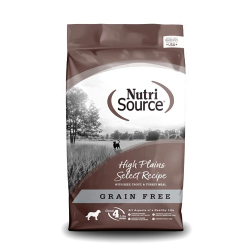 NutriSource High Plains Select Grain-Free Dog Food, Made with Beef, Trout and Turkey Meal, 15LB, Dry Dog Food