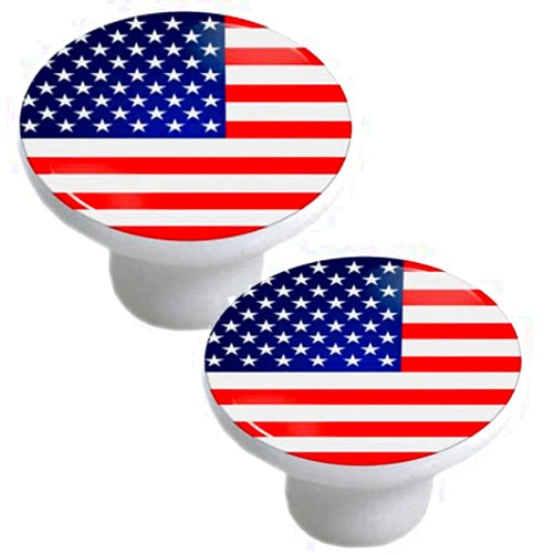 Carolina Hardware and Décor Set of 2 American Flag Ceramic Cabinet Drawer Pulls Knobs
