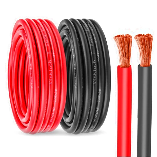 Kimbluth 8 Gauge Battery Cable Copper Wire, 10FT Red+10FT Black 8 AWG Welding Cable Standard USA OFC Wire for Automotive, Battery, Solar, Marine and Generator