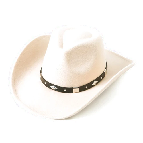 Lanzom Women Men Classic Felt Wide Brim Western Cowboy Cowgirl Hat with Belt Buckle